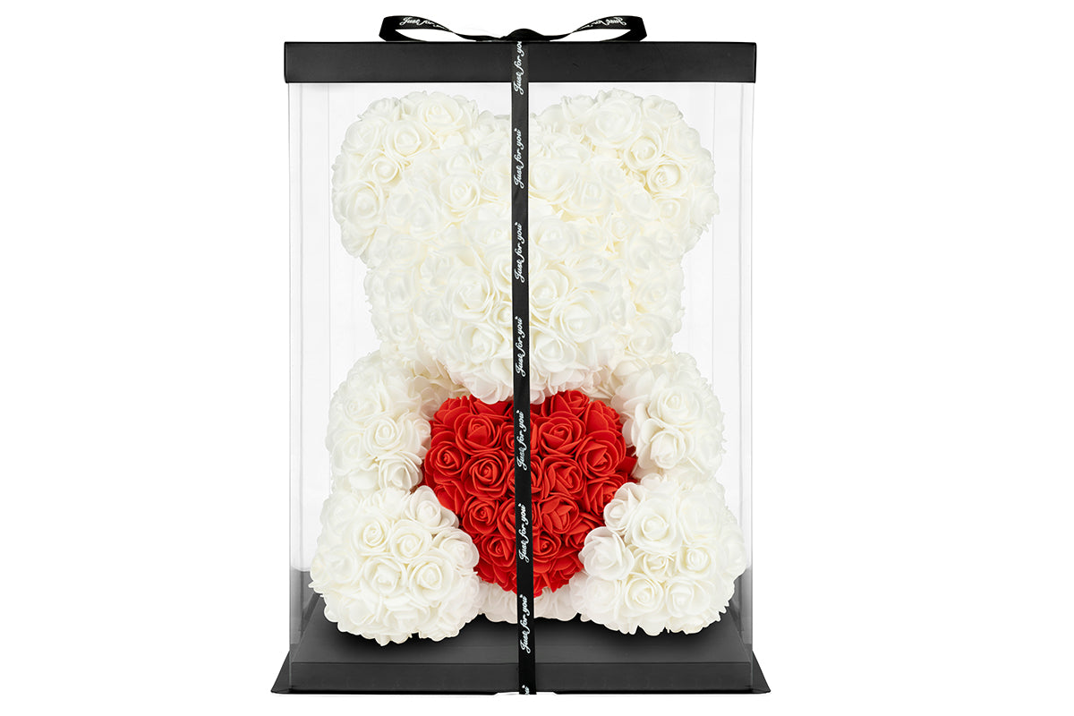 White Rose Bear with Heart 40cm