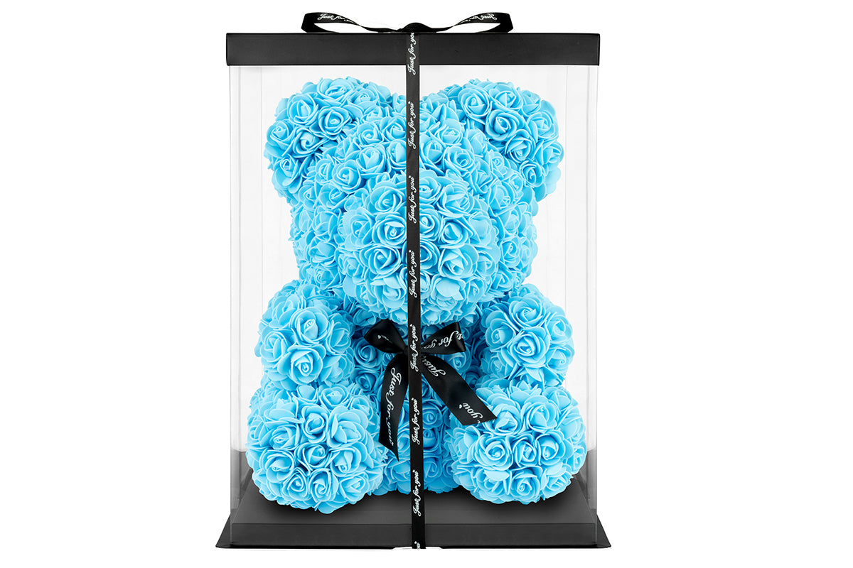 Blue Rose Bear with Ribbon 40cm