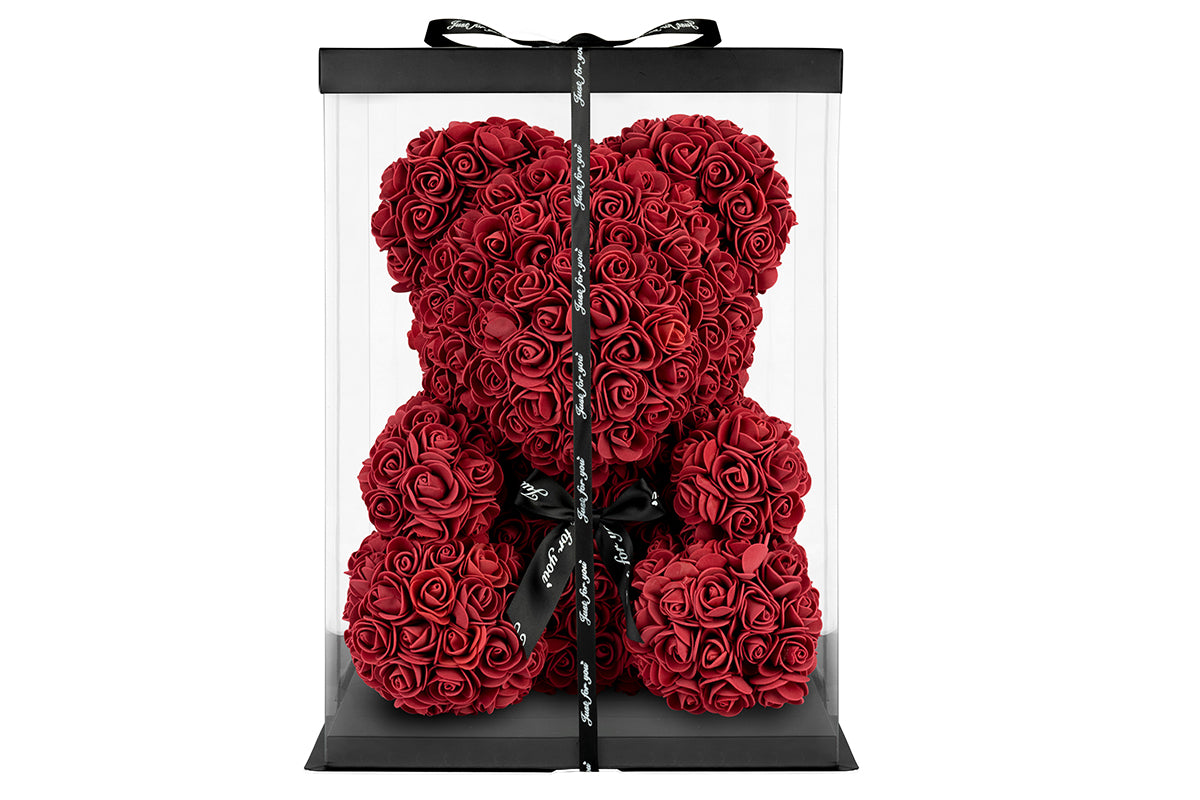 Maroon Rose Bear with Ribbon 40cm