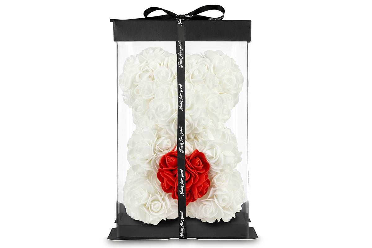White Rose Bear with Red Heart 25cm