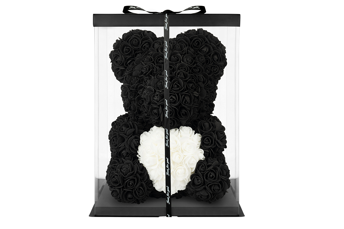 Black Rose Bear with White Heart 40cm