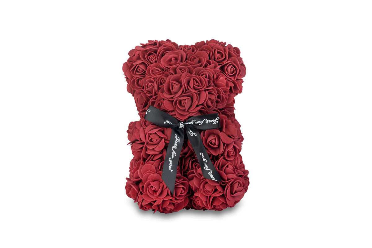 Maroon Rose Bear with Bow 25cm