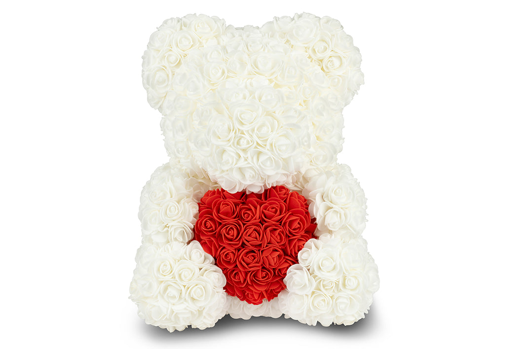 White Rose Bear with Heart 40cm
