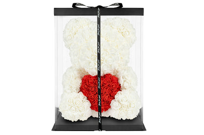 White Rose Bear with Heart 40cm