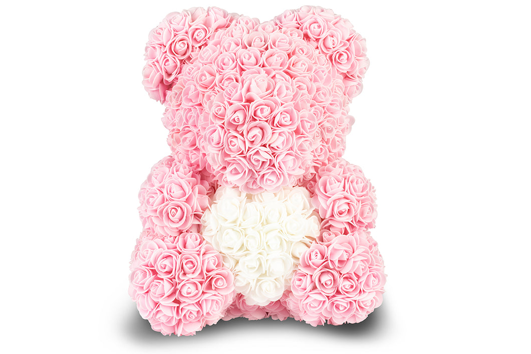 Light Pink Rose Bear with White Heart  40cm