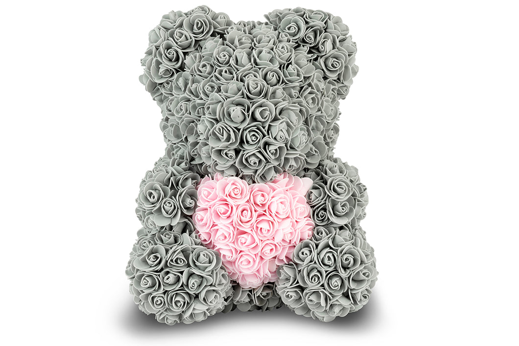 Grey Rose Bear with Pink Heart 40cm