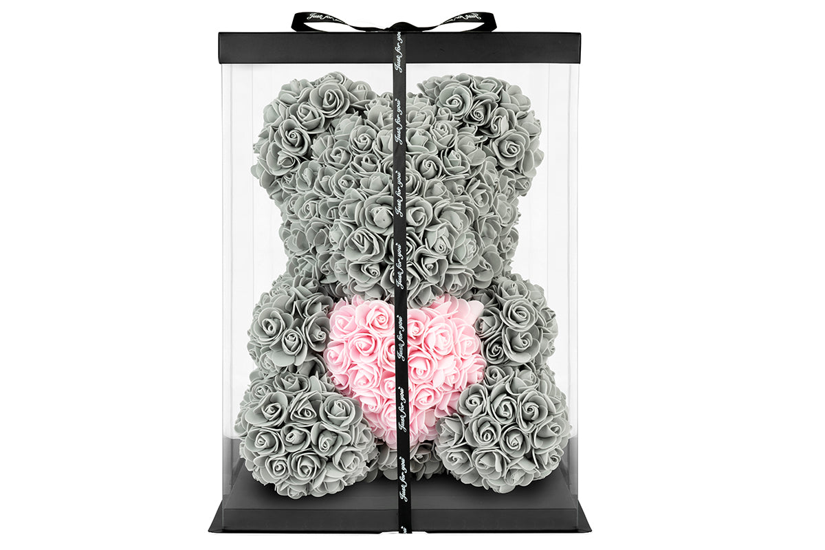 Grey Rose Bear with Pink Heart 40cm