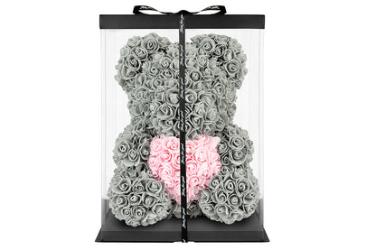 Grey Rose Bear with Pink Heart 40cm