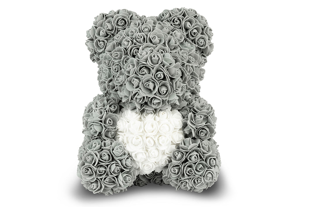 Grey Rose Bear with White Heart 40cm