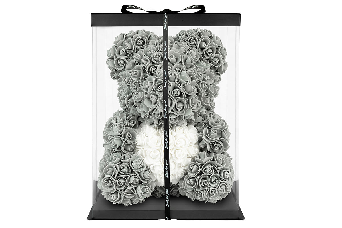 Grey Rose Bear with White Heart 40cm
