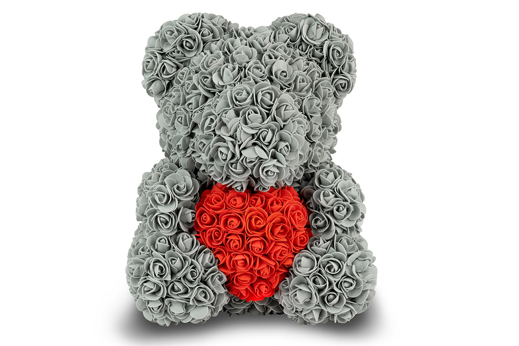 Grey Rose Bear with Red Heart 40cm