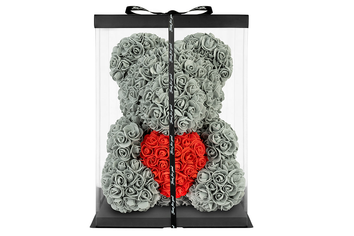 Grey Rose Bear with Red Heart 40cm