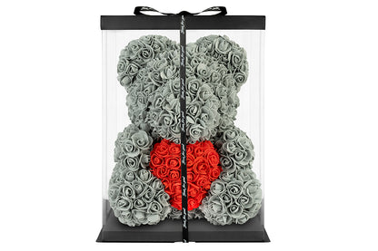 Grey Rose Bear with Red Heart 40cm