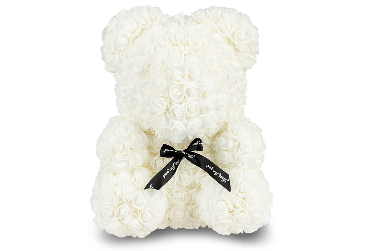 White Rose Bear with Ribbon 40cm