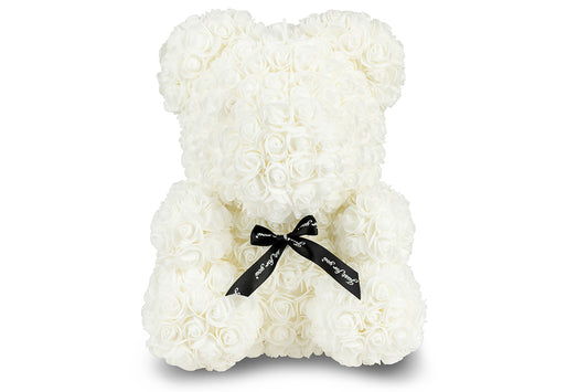 White Rose Bear with Ribbon 40cm