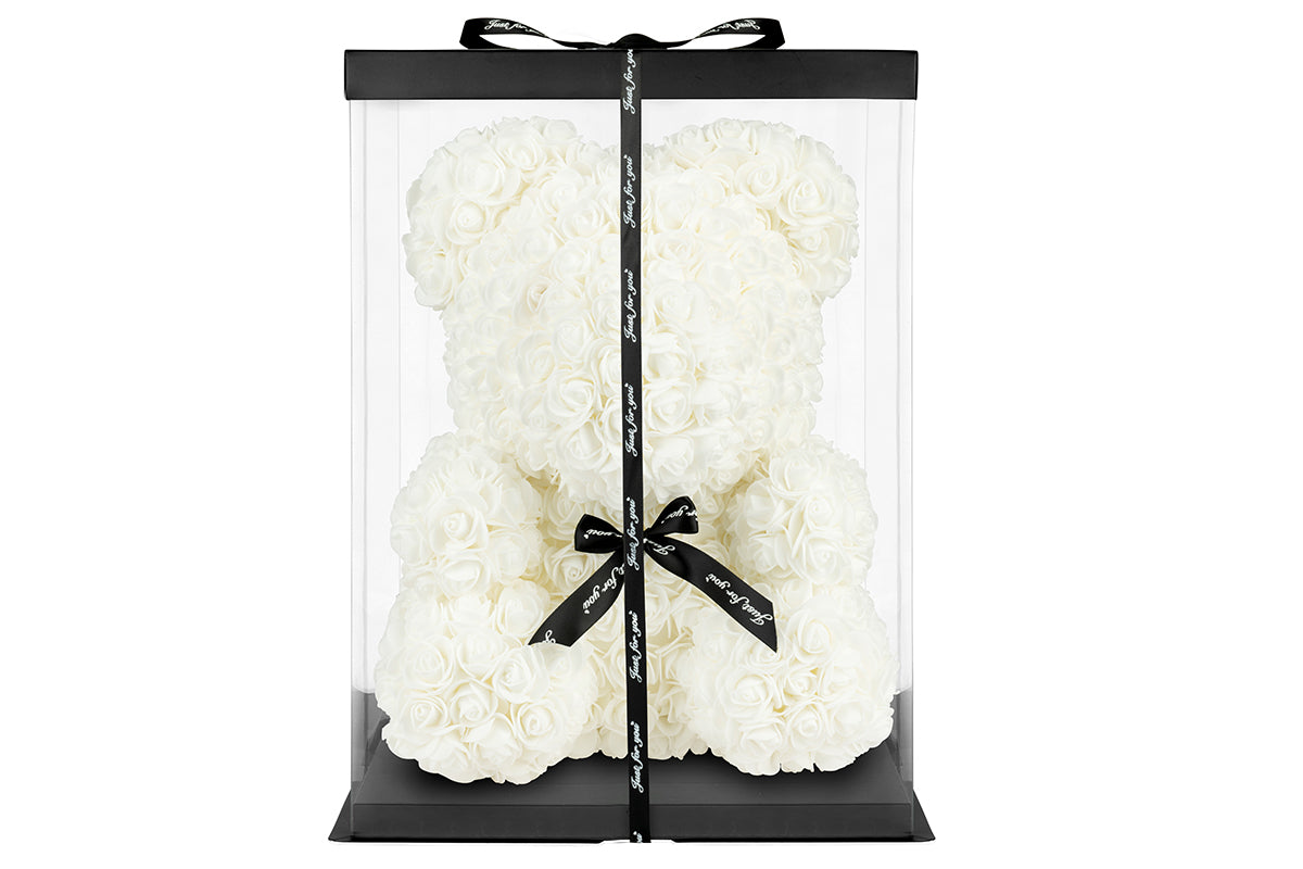 White Rose Bear with Ribbon 40cm