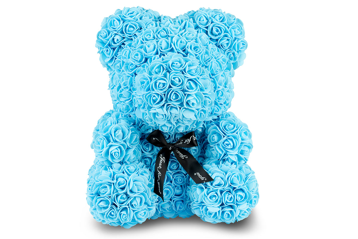 Blue Rose Bear with Ribbon 40cm