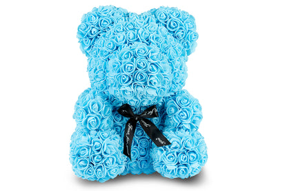 Blue Rose Bear with Ribbon 40cm