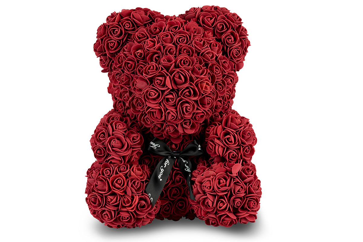 Maroon Rose Bear with Ribbon 40cm