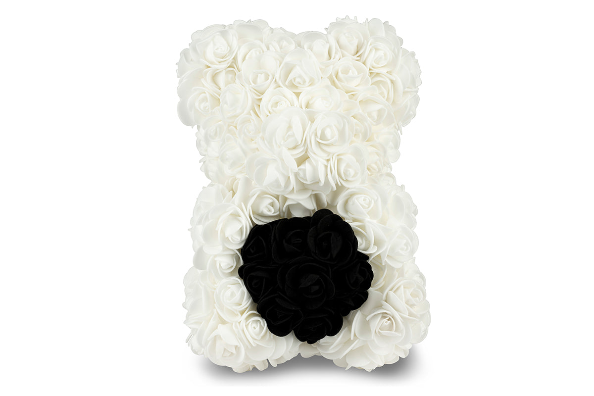 White Rose Bear with Black Heart 25cm