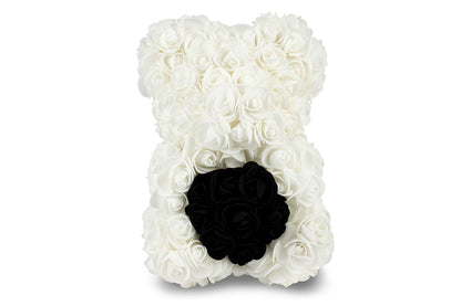 White Rose Bear with Black Heart 25cm