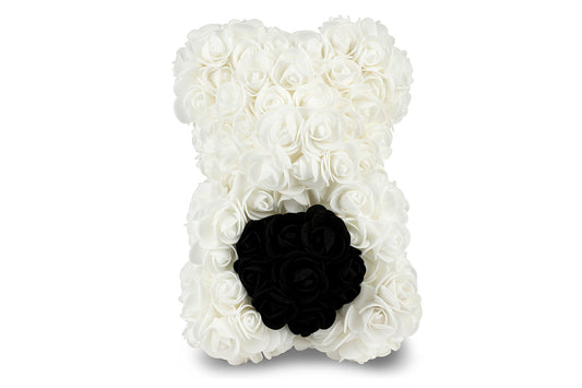 White Rose Bear with Black Heart 25cm
