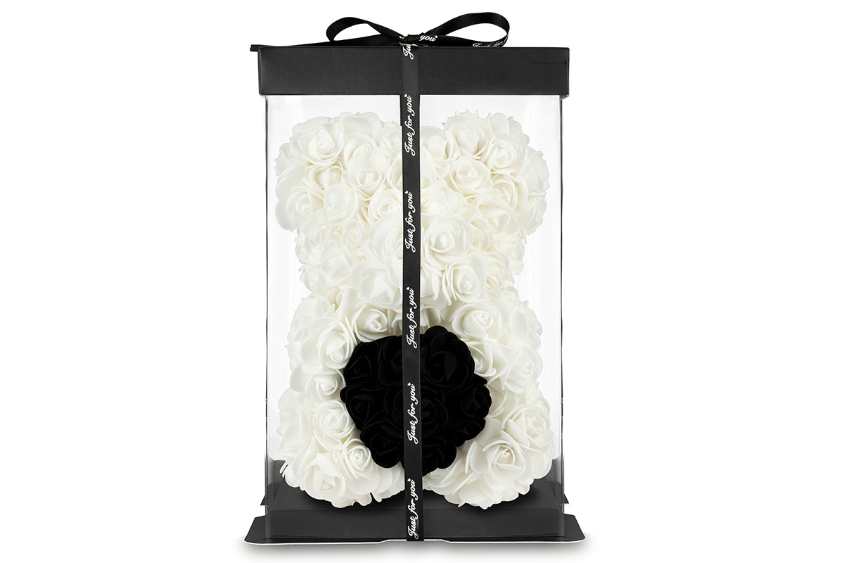 White Rose Bear with Black Heart 25cm