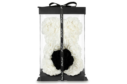 White Rose Bear with Black Heart 25cm