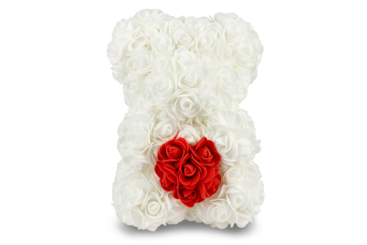 White Rose Bear with Red Heart 25cm