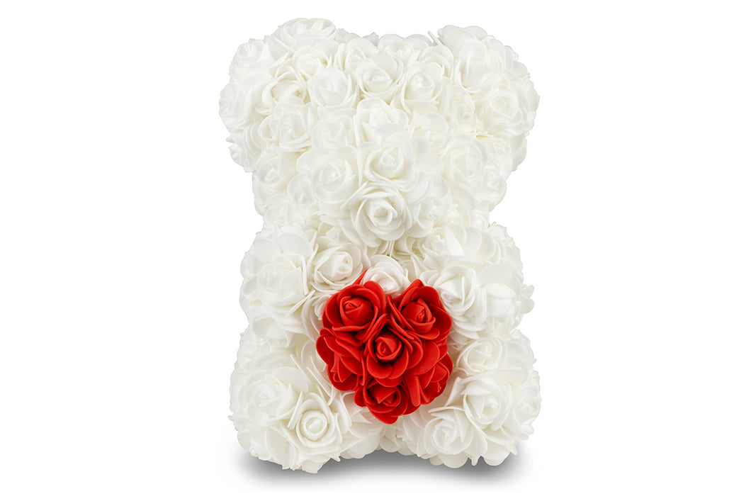White Rose Bear with Red Heart 25cm