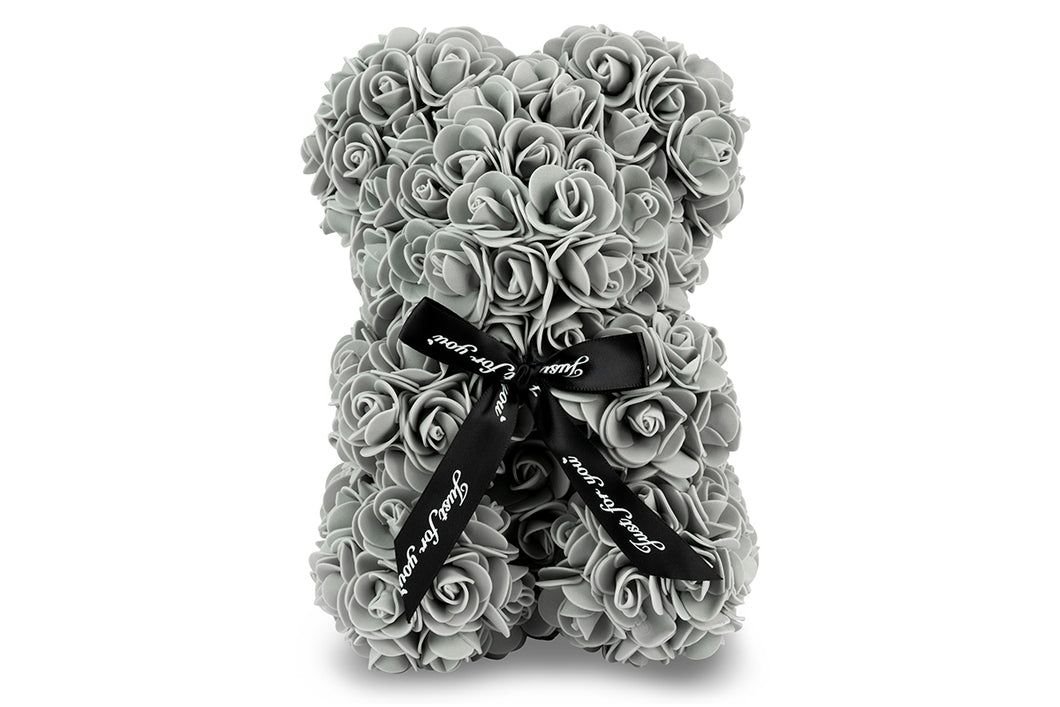 Grey Rose Bear with Ribbon 25cm