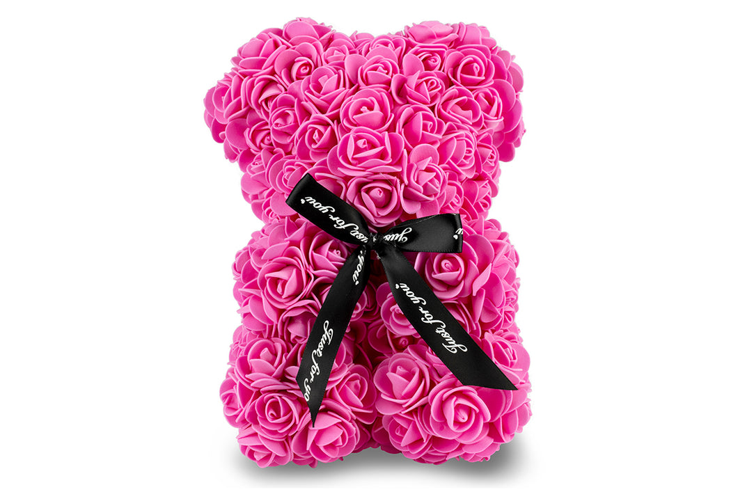 Hot Pink Rose Bear with Ribbon 25cm