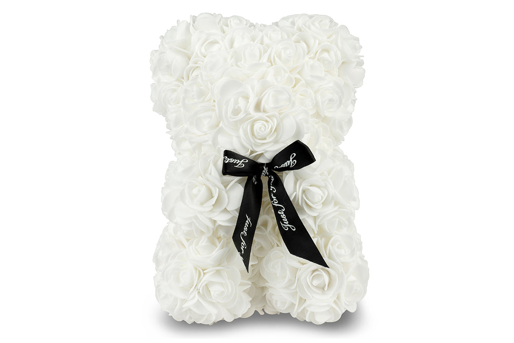 White Rose Bear with Ribbon 25cm