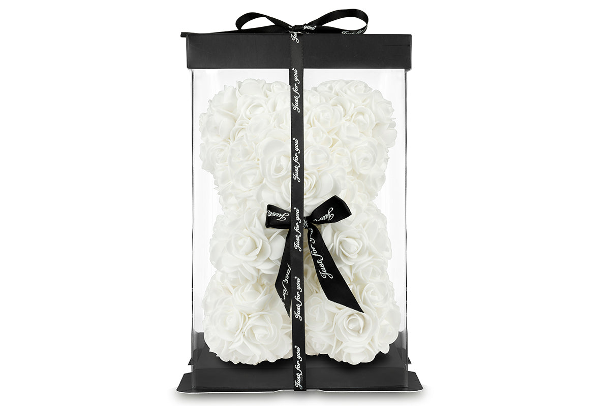 White Rose Bear with Ribbon 25cm