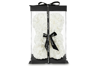 White Rose Bear with Ribbon 25cm