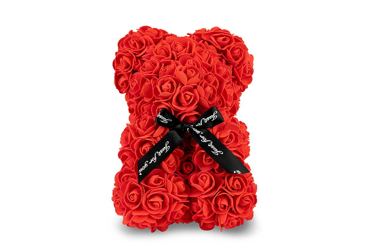 Red Rose Bear with Ribbon 25cm