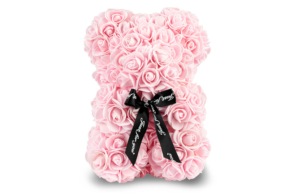 Light Pink Rose Bear with Bow 25cm