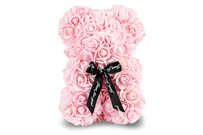 Light Pink Rose Bear with Bow 25cm