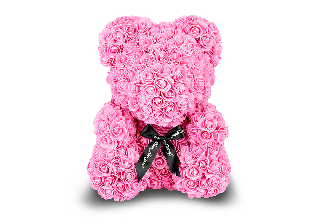 Hot Pink Rose Bear with Ribbon 40cm