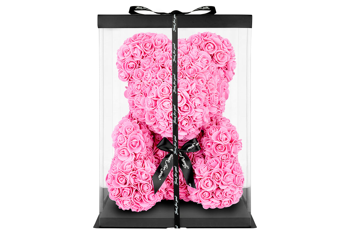 Hot Pink Rose Bear with Ribbon 40cm
