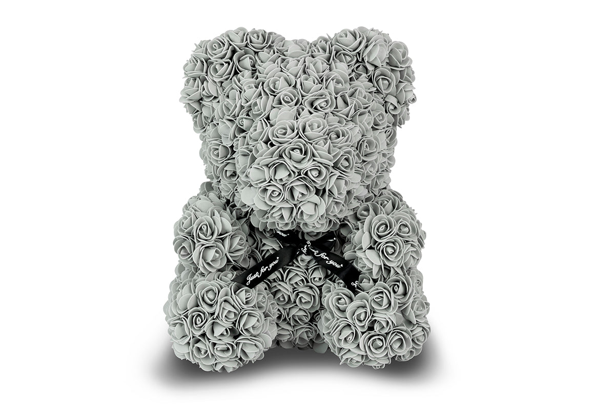 Grey Rose Bear with Ribbon 40cm