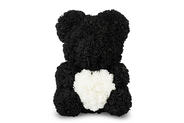 Black Rose Bear with White Heart 40cm