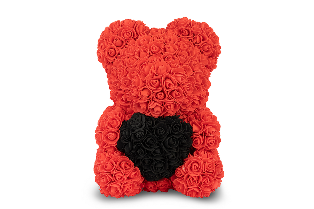 Red Rose Bear with Black Heart 40cm
