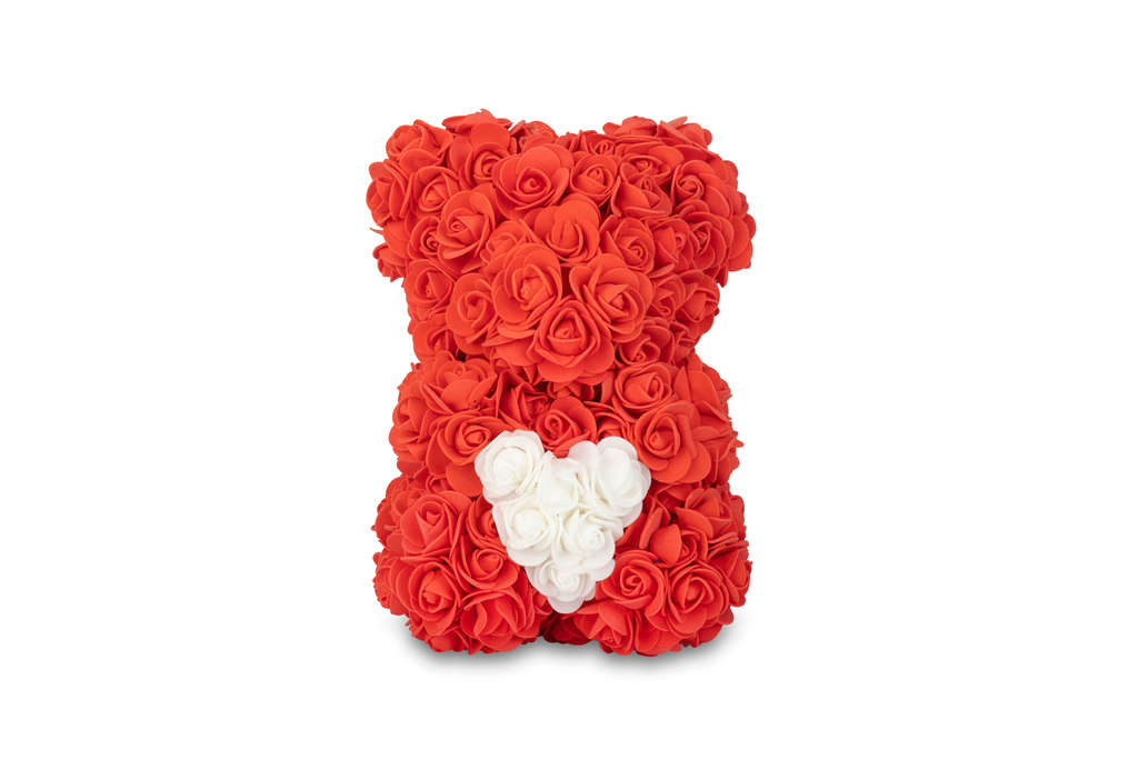 Red Rose Bear with White Heart 25cm